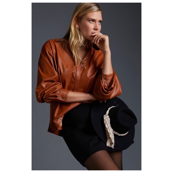 Anthropologie Tops - NWOT Anthropologie Faux Leather Shirt in Cedar Size 1X